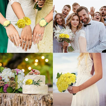 JOYLEX Artificial Flowers Realistic Roses, 50pcs Real Looking Fake Roses with Stem for DIY Wedding Bouquets Centerpieces Bridal Shower Party Home Romantic Decorations (Yellow)