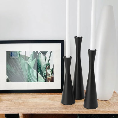 Vixdonos Matte Black Taper Candle Holders Metal Candlestick Holders Set of 3 Table Mantel Decorative Candle Stand for Dinning,Party，Wedding,Home Decor(Matte Black)