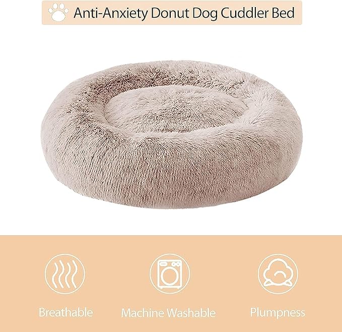 WNPETHOME Calming Dog Beds for Large Dogs, Anti-Anxiety Donut Large Pet Bed, Fluffy Faux Fur Plush Dog Bed，Warming Cozy Soft Round Lagre Dogs Bed for Pet, Cat Cuddler Cushion Bed-Mewly Pet
