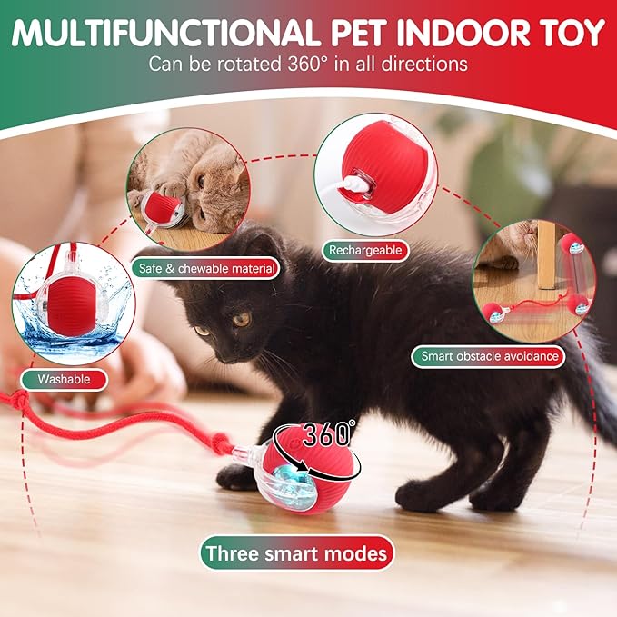Interactive Cat Toys for Indoor Cats, 360° Smart Rolling Cats Toys, Self Rolling Interactive Cat Dog Ball, Electric Moving Peppy Pet Ball Toy, Dog Toys to Keep Them Busy (3 Pcs)-Mewly Pet