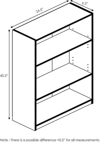 Furinno JAYA Book Shelf, 3-Tier Bookshelf, Bookcase with Adjustable Shelves, 9.5 x 24.5 x 40.3, for Living Room, Bedroom, Home Office, Columbia Walnut