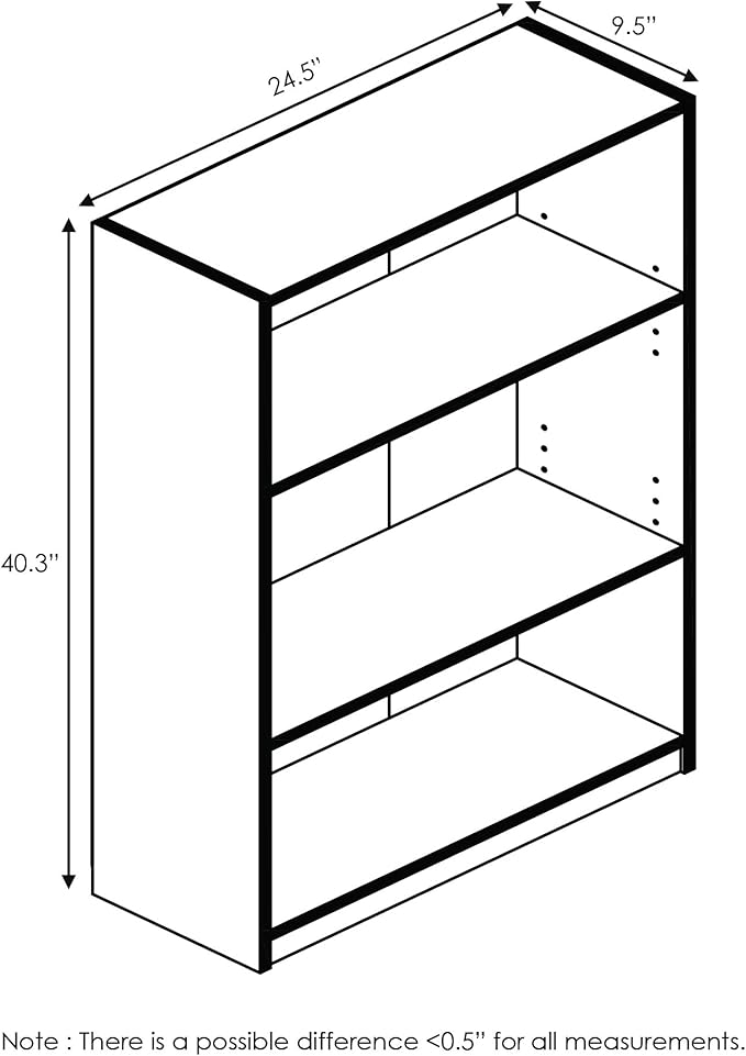 Furinno JAYA Book Shelf, 3-Tier Bookshelf, Bookcase with Adjustable Shelves, 9.5 x 24.5 x 40.3, for Living Room, Bedroom, Home Office, Pink