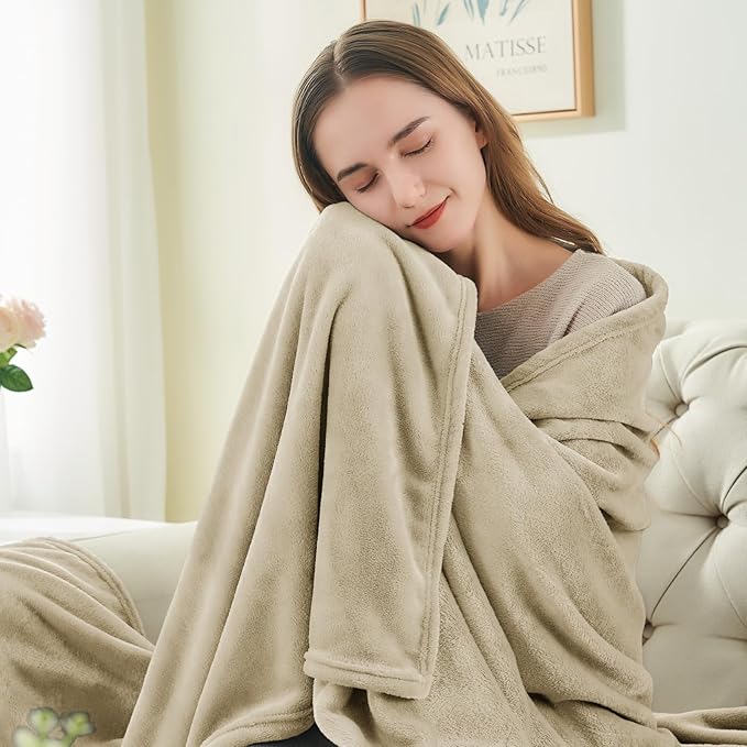BEDELITE Fleece Blanket Full Size Linen Throw Blankets for Couch & Bed, Luxury Plush Cozy Fuzzy Blanket 84x90 inches, Super Soft Warm Lightweight Throw Blanket for Travel Camping