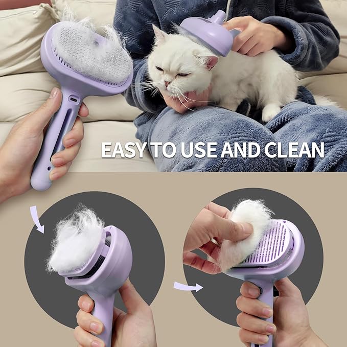 3-in-1 Self-Cleaning Brush for Shedding Dogs and Cats - Removes Static, Tangles, and Loose Hair (Purple)-Mewly Pet