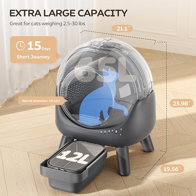 Self Cleaning Litter Box,Automatic Cat Litter Box for Multiple Cats,Robot with APP Control,Smart Dual Safety Protection,Odor-Free Waste Disposal Includes Trash Bags,Grey S20-Mewly Pet