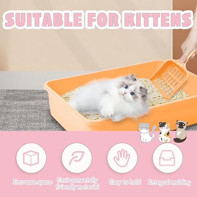 5pcs Kitten Litter Box,Open Small Cat Litter Box with 5 Scooper,Portable Small Litter Pan Low Entry Shallow Plastic Travel Toilet Litter Tray Cat Waste Tray for Small Pet Rabbit Guinea Pig Newborn Cat-Mewly Pet