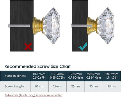 12-Pack Crystal Glass Cabinet Knobs for Home Decor, Vanity Drawers, Desks, Wardrobe Doors, Standard Screws Easy Installation for Home Refurbishment and Redecoration (Clear Crystal, 40mm, Gold Base)