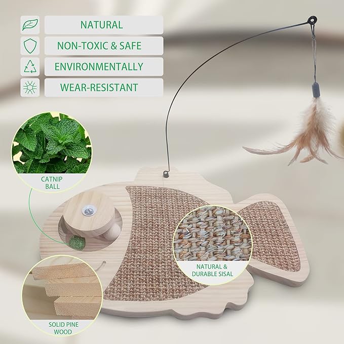 Petest Interactive Cat Toy Natural Sisal Cat Scratcher Toy with Catnip Balls, Fish Design-Mewly Pet