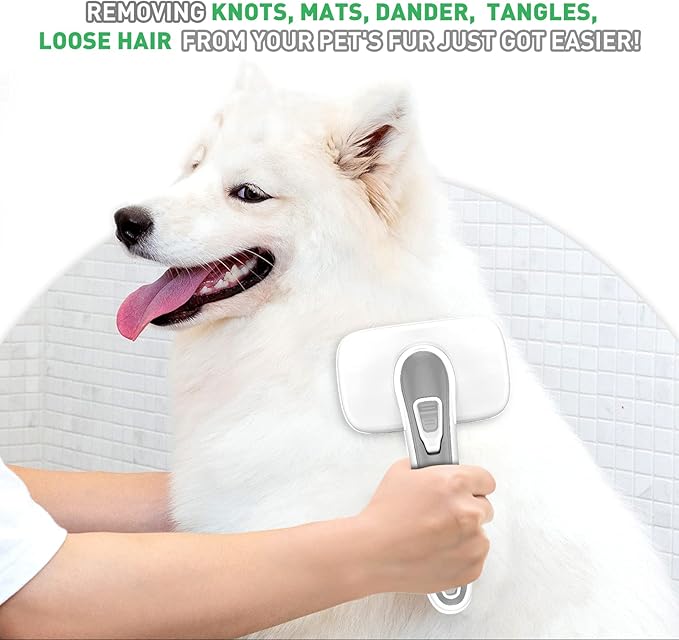 Dogs Cats Self Cleaning Slicker Brush for Shedding & Grooming Any Breed of Pets, Remove Loose Undercoat Knots Mats Tangled Hair for Small Medium Large Animal With Long Short Fur Length-Grey-Mewly Pet
