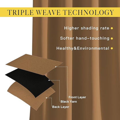 NICETOWN Insulated Curtains Blackout Draperies - Triple Weave Microfiber Home Thermal Insulated Solid Ring Top Blackout Curtains/Panels for Bedroom(Gold Brown, Set of 2, 46 x 72 Inch)