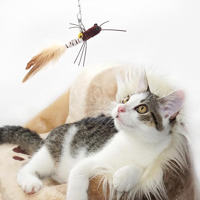 SONGWAY Insect Cat Toys with Feather - 6 Pieces Cat Worm Toy Refills, Cat Toy Wand Attachments, Worm Cat Toys, Interactive Toys for Indoor Cats Kittens-Mewly Pet