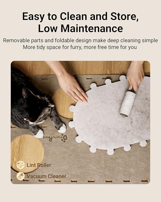 DownyPaws Cat House for Indoor Cats, 2-Storey Foldable Cat Bed Cave, Felt Cats Tunnel Bed Condo, Castle Kitten Cube Hideaway for Multicats, Scratch Resistant, Cream-Mewly Pet