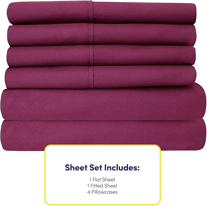 Full Size Bed Sheets - 6 Piece 1500 Supreme Collection Fine Brushed Microfiber Deep Pocket Full Sheet Set Bedding - 2 Extra Pillow Cases, Great Value, Full, Berry