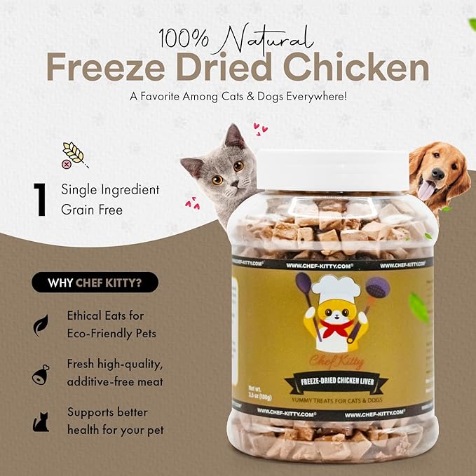Freeze-Dried Chicken Liver Treats for Cats & Dogs – 100% Human Grade, Single Ingredient, High-Protein, Healthy Snack – No Additives or Preservatives – 3.1oz - Inspected & Tested in USA-Mewly Pet
