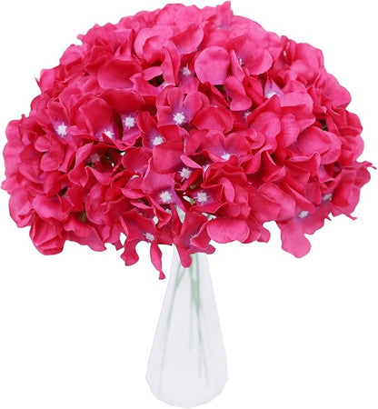 AVIVIHO Hot Pink Hydrangea Artificial Flowers Pack of 10 Full Fake Hydrangea Silk Flowers with Stems for Wedding Home Party Centerpieces Arch Spring Shop Decoration