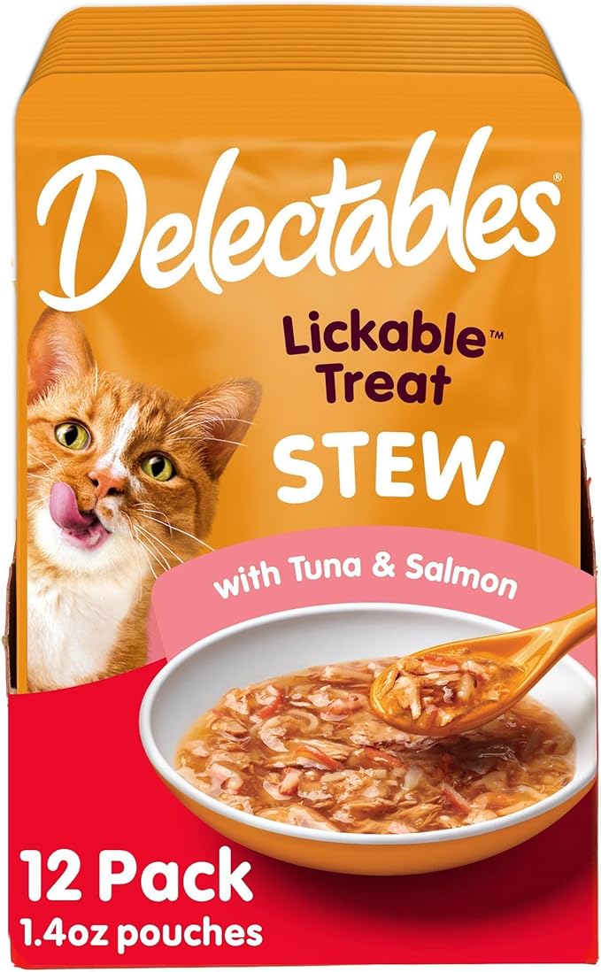 Hartz Delectables Stew Tuna & Salmon Lickable Wet Cat Treats, 1.4 Ounce (Pack of 12)-Mewly Pet