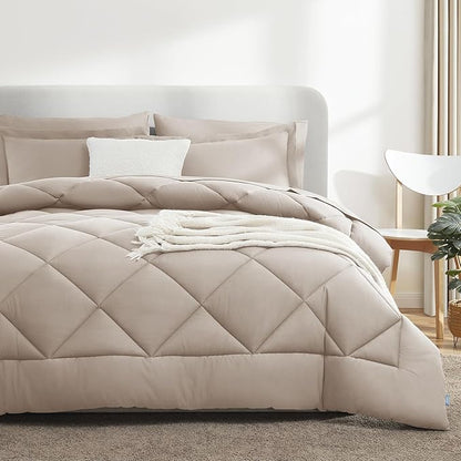 CozyLux Queen Comforter Set Linen - Bed in a Bag Queen Size 7 Pieces, Luxury Soft Bed Set for All Seasons, Bedding Set with Down Alternative Comforter, Sheets, Pillowcases & Shams