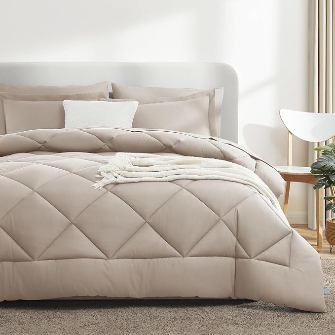 CozyLux Full Size Comforter Sets Linen - 7 Pieces Bed in a Bag Full, Luxury Soft Bed Set for All Seasons, Bedding Set with Down Alternative Comforter, Sheets, Pillowcases & Shams