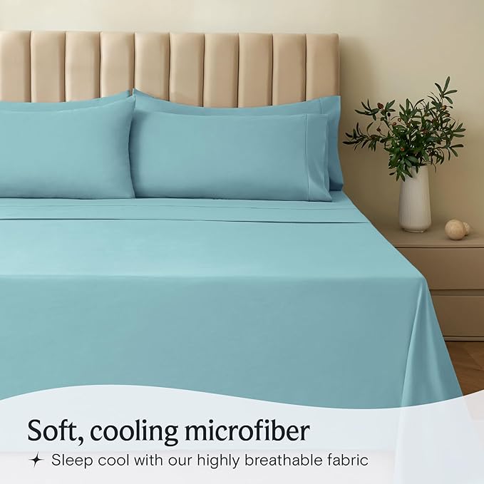 LuxClub 5 PC Split King Sheet Set, Breathable Luxury Bed Sheets, Deep Pockets Wrinkle Free Cooling Sheets Machine Washable Hotel Bedding Silky Soft - Aqua Split King
