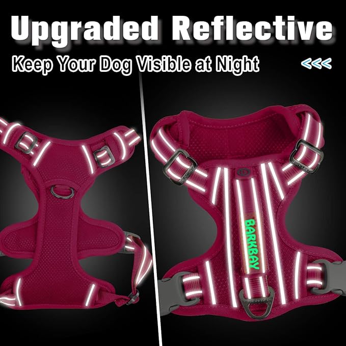 BARKBAY Dog Harness No Pull with ID Tag Pocket - Heavy Duty, Reflective, Easy Control for Large Dogs(Pink,S)-Mewly Pet