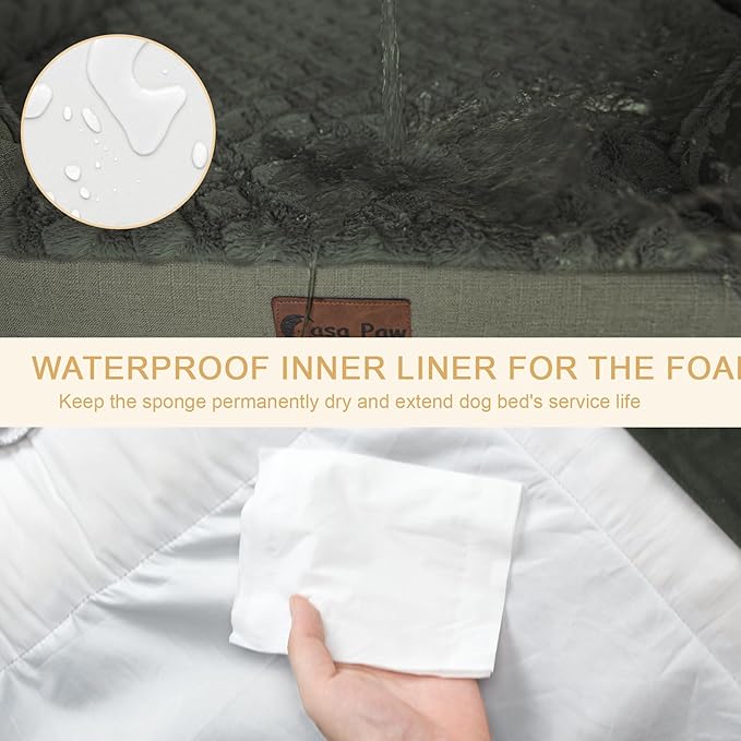 Orthopedic Dog Beds for Large Dogs, Waterproof Memory Foam Dogs Bed with Sides, Non-Slip Bottom and Egg-Crate Foam Big Dog Sofa with Removable Washable Cover(Large,Dark Green)-Mewly Pet