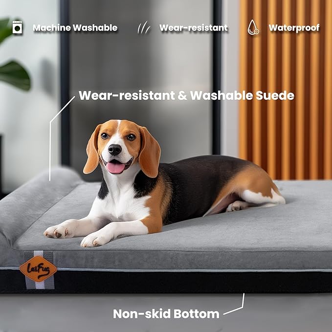 Laifug Orthopedic Memory Foam Extra Large Dog Bed with Pillow and Durable Waterproof Liner with Removable Washable Cover and Smart Design (Large (40" x 25" x 5.5"), Slate Gray)-Mewly Pet