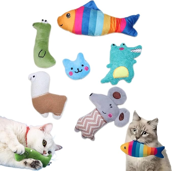 Catnip Toys for Indoor Cats - 6 Pack Organic Plush Kicker Toys, Bite-Resistant Cute Funny Toys for Play & Enrichment from Kittens to Senior Cats-Mewly Pet