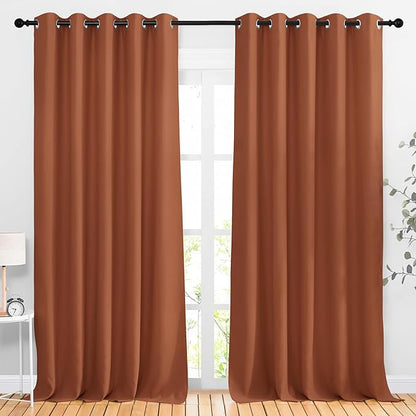 NICETOWN Burnt Orange Blackout Living Room Curtains 110 inches Long, Grommet Thermal Window Treatments Room Divider Blinds Sound Reducing for Living Room, W66 x L110, 2 Pieces