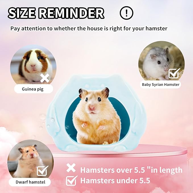 Bear-Shaped Hamster Hideout & Food Bowl Set - Ceramic Habitat for Syrian Dwarf Hamsters, Mice, Gerbils - All-Season Use, Chew-Proof Ceramic House and Feeding Dish for Small Pets(Blue)-Mewly Pet