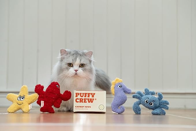 4 Pack Interactive Catnip Cat Plush Toy, Ocean Theme Set, 5'', for All Breed Size Cats (4 in 1)-Mewly Pet