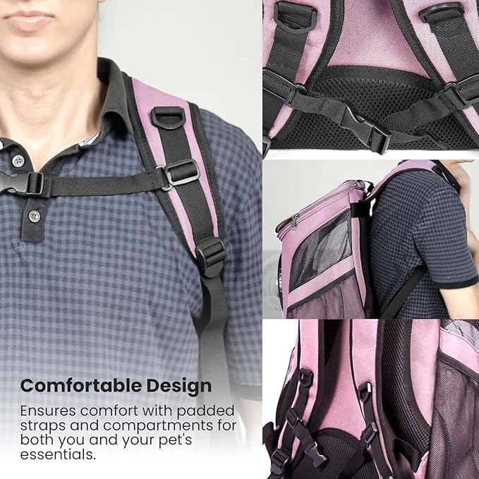 Cat Backpack Carrier, Airline Approved, Space Capsule Bubble Design, Ideal for Cats & Dogs up to 28-35 lbs, with Strong Straps, Safety Zippers, Mesh, Comfortable for Hiking & Travel (Pink)-Mewly Pet