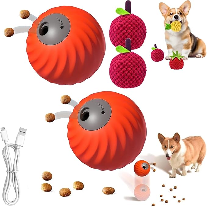 Zoomie Buddy 2.0, Zoomie Buddy for Dogs, 2 in 1 Smart Touch Interactive Dog Balls ＆ Pet Feeder, 2.83" Diameter, Suitable for Small/Medium Dogs, with Fruit Plush Cover (2*Orange, Bayberry)-Mewly Pet