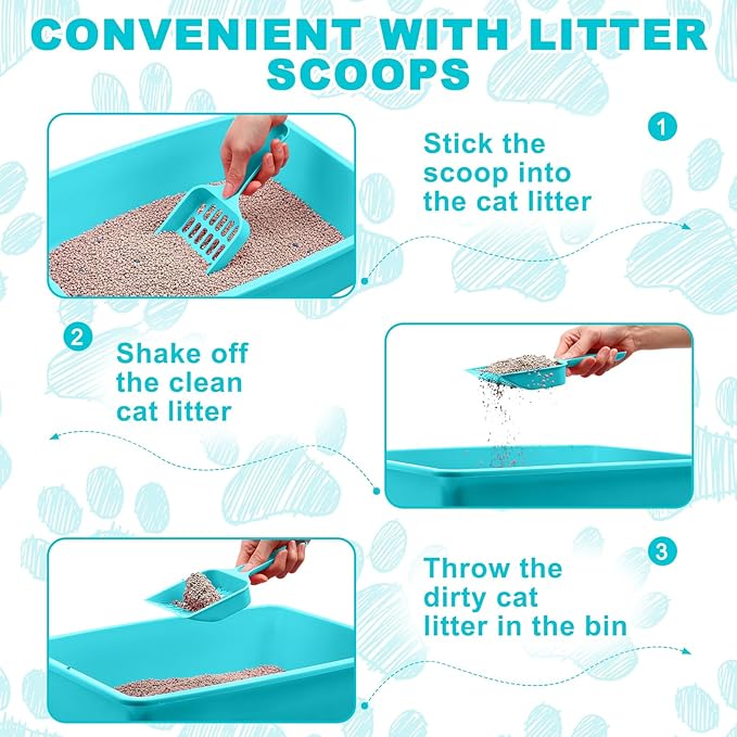 Amyhill 5 Pcs Open Cat Litter Box Kitten Litter Pan with 5 Scooper Medium Plastic Pet Tray Durable Nonstick Kitten Box for Indoor Pets Cats Rabbit Supply Easy to Clean, 14.6x10.6x3.4 Inch (Blue)-Mewly Pet