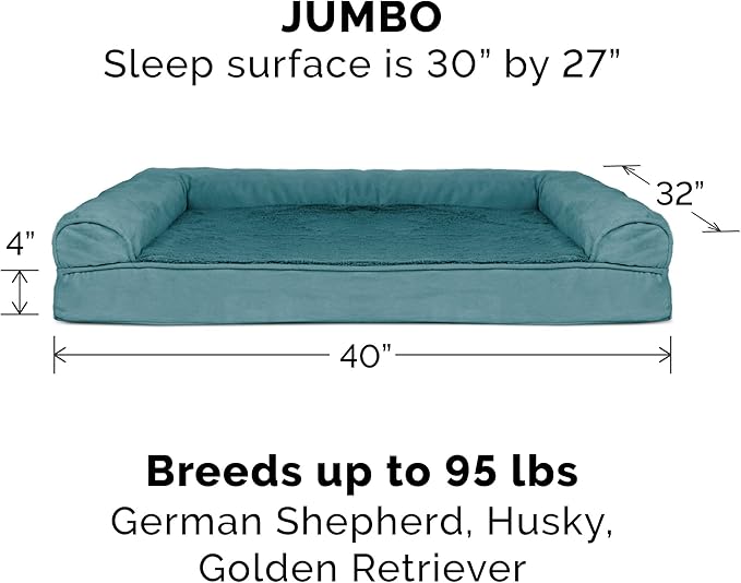 Furhaven Cooling Gel Dog Bed for Large Dogs w/ Removable Bolsters & Washable Cover, For Dogs Up to 95 lbs - Plush & Suede Sofa - Deep Pool, Jumbo/XL-Mewly Pet