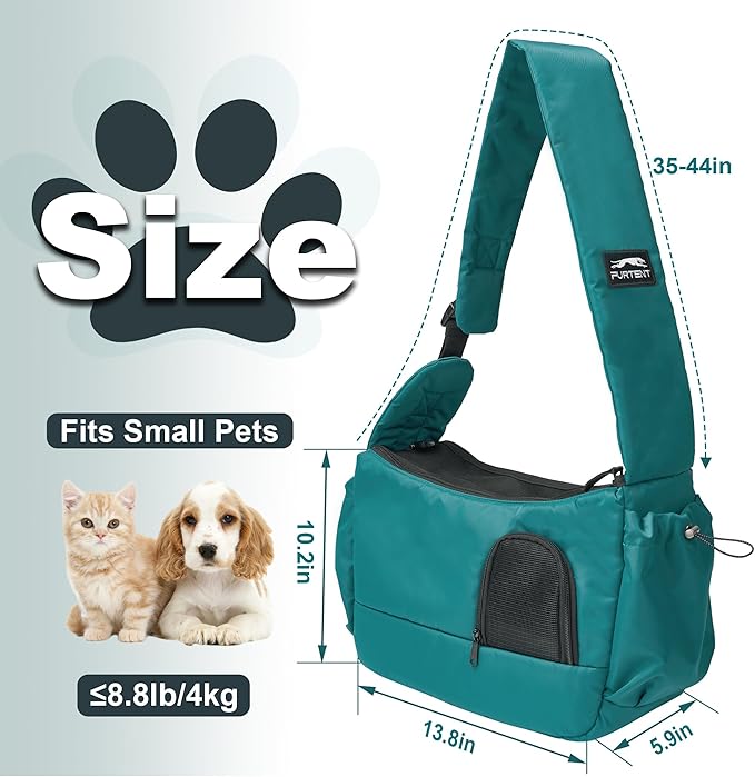 Dog Sling Carrier for Small Pets, Hands-Free Cat Carrier Pouch up to 8.8 lb, Cat Sling with Safety Strap and Pockets, Ideal for Travel and Daily Use, Peacock Blue-Mewly Pet