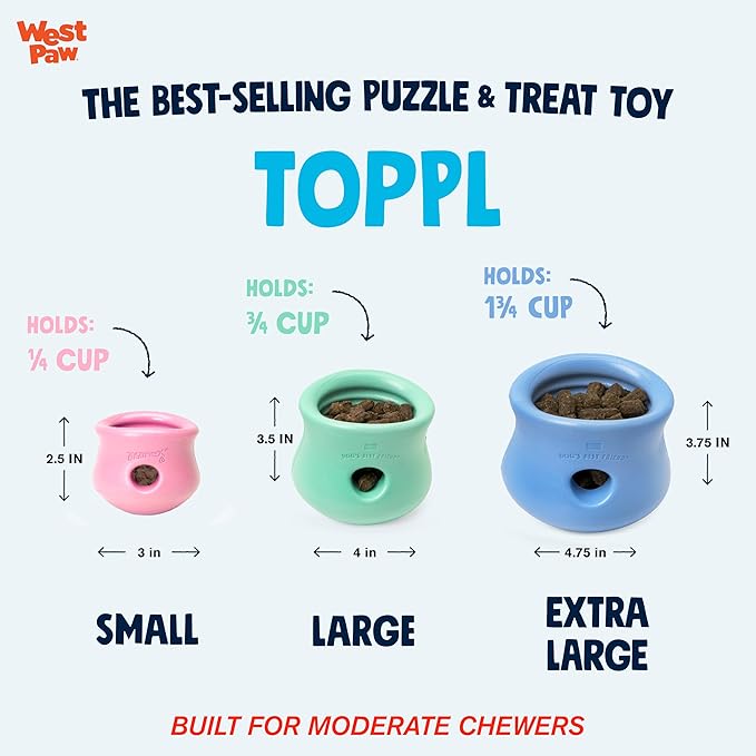 WEST PAW Zogoflex Limited Edition Toppl Treat Dispensing Dog Toy Puzzle – Interactive Chew Toys for Dogs – Dog Toy for Moderate Chewers, Fetch, Catch – Holds Kibble, Treats, X-Large 4.75", Bubblegum-Mewly Pet