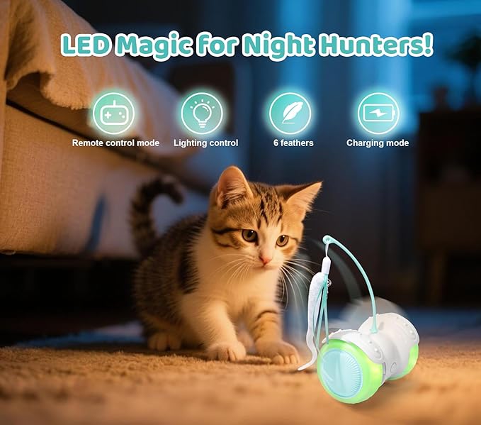 Remote Control Cat Toy with Auto Mode - Interactive Cat Toy Feather for Indoor, Moving Cats Catnip Toys & LED to Keep Bored Cats Active & Entertained-Mewly Pet