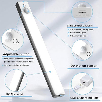 Under Cabinet Lighting 4 Inches Rechargeable Motion Sensor Light Indoor, 3 Color Dimmable Closet Light Battery Operated, USB Stick on LED Magnetic Under Counter Lights for Kitchen Stair,12 Packs