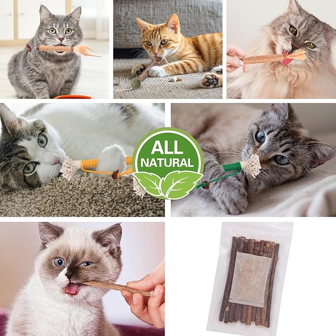 Cat Toys Cat Chew Toys, Silvervine Sticks Catnip Rope Toys for Cats Teeth Cleaning, Kitten Dental Care, Kitty for Indoor Cats Increase Appetite,Enhances Oral & Dental Health (20 Pack)-Mewly Pet