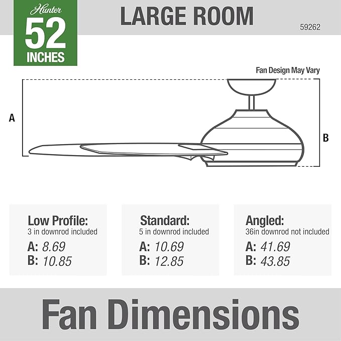 Hunter 52 inch Outdoor or Indoor Ceiling Fan No Light - Silver Ceiling Fan without Light, For Patio, Porch, Garage, or Living Room, Standard Mount, 3 Blades, Pull Chain - Cassius 59262, Matte Silver