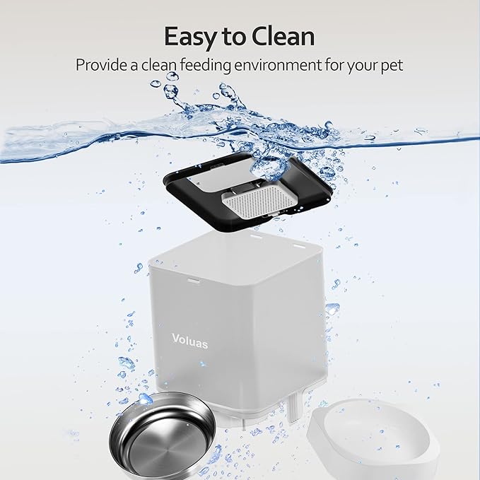 VOLUAS Automatic Cat Feeders - Pet Food Dispenser for Dry Food, Timed Cat Feeder with Desiccant Bag, Programmable Portion Size Control 4 Meals Per Day, 10s Voice Recorder-Mewly Pet