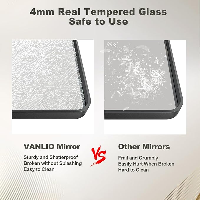 48x32 Inch Black Framed Bathroom Mirror for Wall, Matte Metal Framed Wall Mirror, Rounded Corner Rectangle Bathroom Vanity Mirror, Anti-Rust, Shatterproof (Horizontal/Vertical)