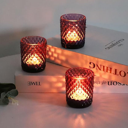 Woho 24pcs Purple Votive Candle Holders, Glass Tea Lights Candle Holder for Wedding Table Centerpiece, Studded Diamond Tealight Candle Holder for Tealight Candles/Votive Candles