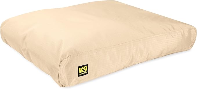 K9 Ballistics Tough Rectangle Pillow Medium Dog Bed - Removable Cover, Washable, Durable & Water Resistant Dog Bed Made for Medium Dogs 33" x 27", Sandstone-Mewly Pet