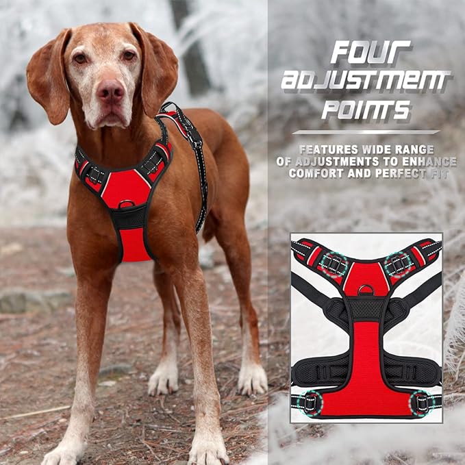 BARKBAY No Pull Dog Harness Front Clip Heavy Duty Reflective Easy Control Handle for Large Dog Walking(Red,M)-Mewly Pet