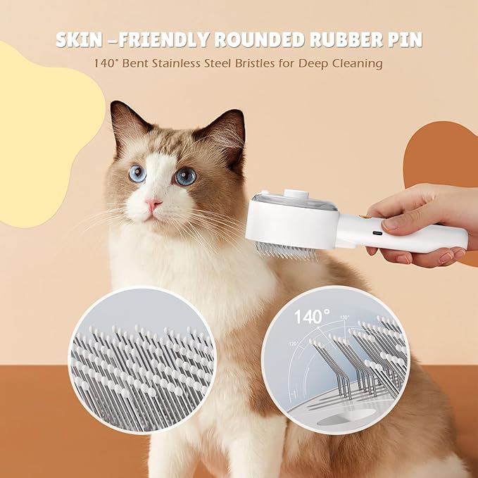Cat Steam Brush,Cat Brushes for Indoor Cats, 4 In 1Spritz Spray Defur Comb, Cloud Care Shedding Control, Pet Grooming Brush for Long Short Hair Cats Dogs, Massage Clean Design Pet Steam Brushes-Mewly Pet
