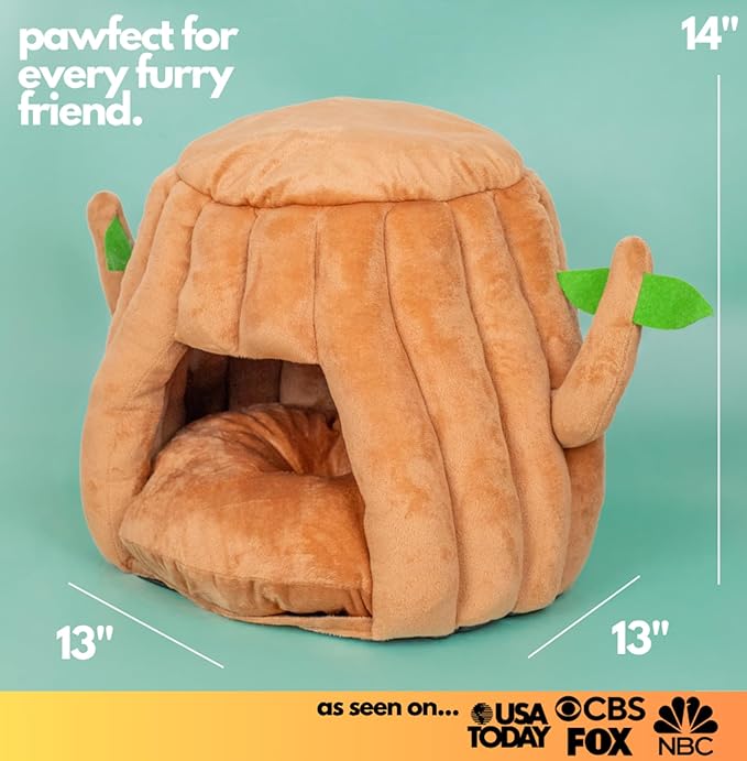 Hopp'd™ Guinea Pig Hideout & Bed – 2-in-1 Washable Tree Stump House | Rat, Ferret, Hamster, Bunny Bed Hideout | Waterproof, Anti-Slip, Chew-Proof | Free Pillow | Small Animal Accessories (Large)-Mewly Pet