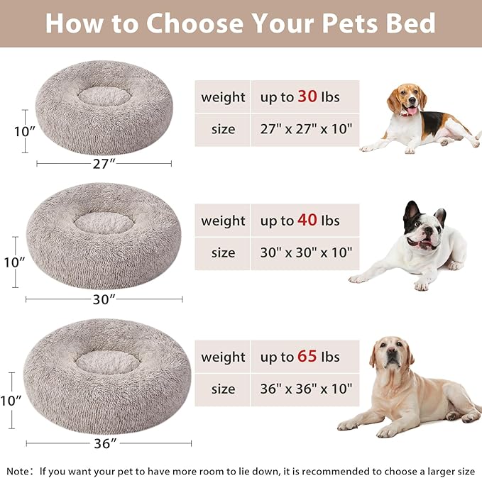 WNPETHOME Calming Dog Bed Cat Bed Donut, Faux Fur Pet Bed Self-Warming Donut Cuddler, Comfortable Round Plush Dog Beds (30 x 30 x 10 Inch, Light Coffee)-Mewly Pet
