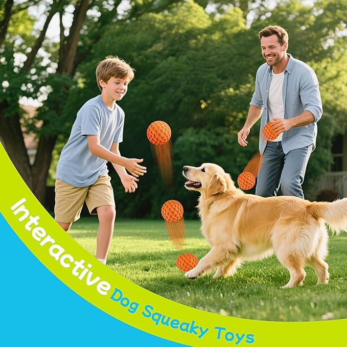 LUKITO Dog Chew Toys, Dog Toys for Aggressive Chewers Large Breed, Interactive Squeaky Balls, Tough Dog Toys with Natural Rubber for Large and Medium Small (3 Balls)-Mewly Pet