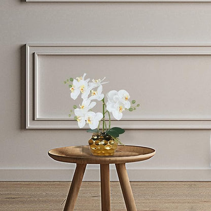 Ziwon Artificial Orchid Flowers & Plants Potted in Ceramic Pot, White Faux Phalaenopsis Orchids for Table Centerpiece, Realistic Fake Flower Arrangement for Home Office Decor Indoor